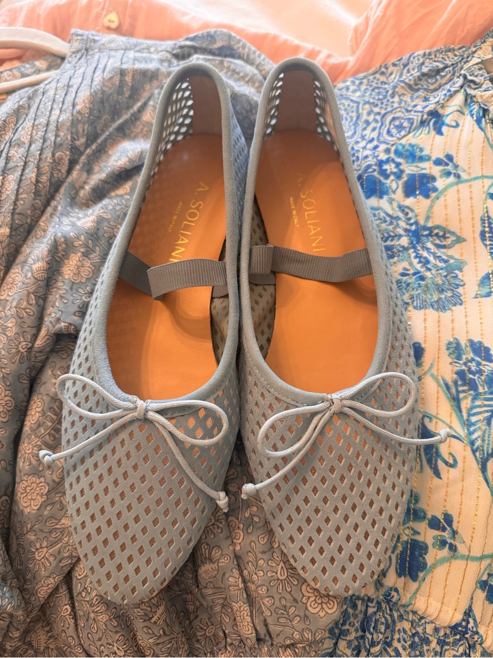A. Soliani Como Strap Perforated Blue Ballet Flat Mary Jane Size 38 US 7.5